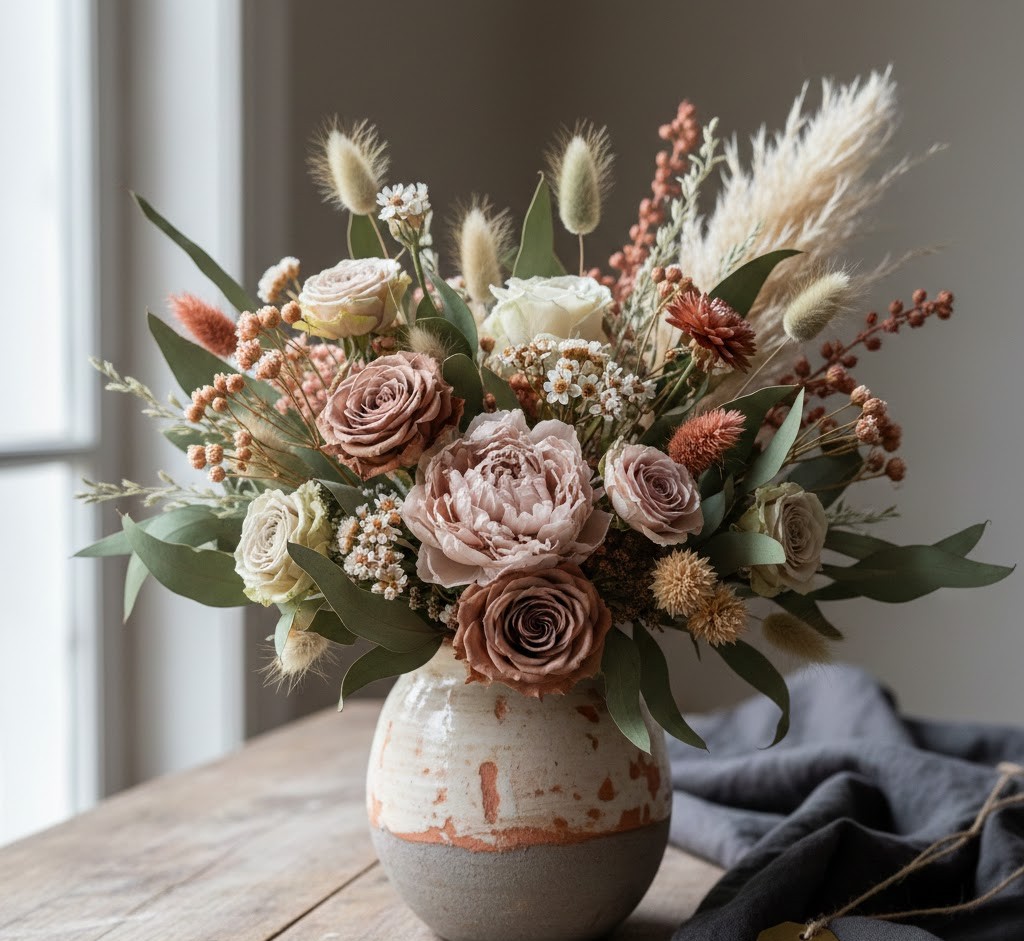 Romantisches Trockenblumenarrangement