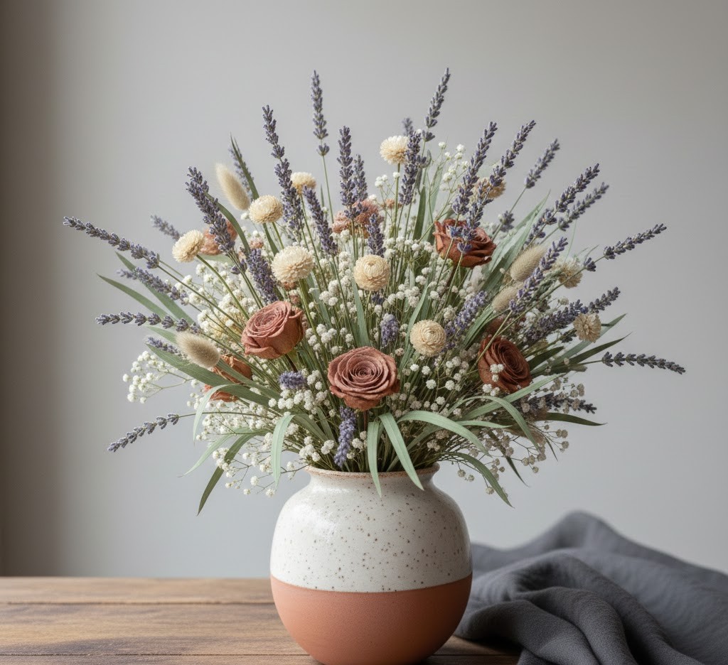 Zartes Blumenarrangement mit Lavendel